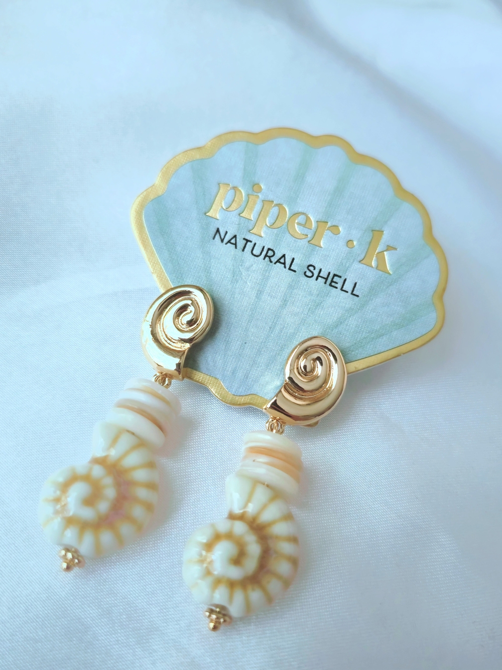 Piper Gold and‎ Cream Natural Shell Drop Earrings
